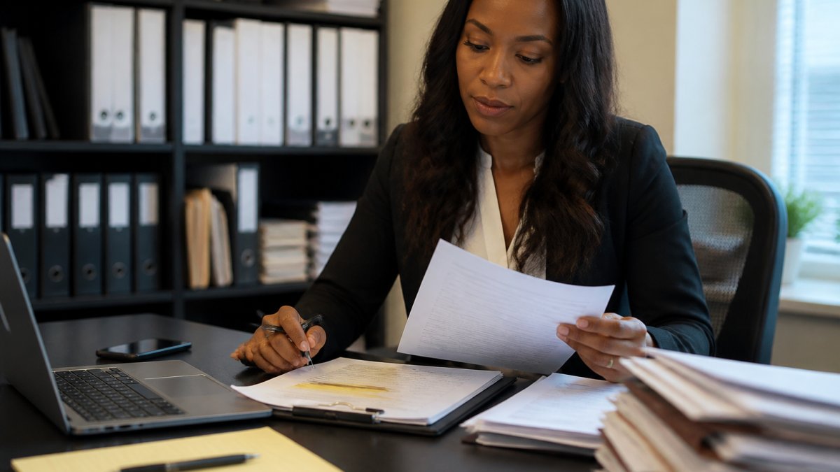 Professional reviewing insurance claim documents at a desk to counter common tactics insurance adjusters use to reduce