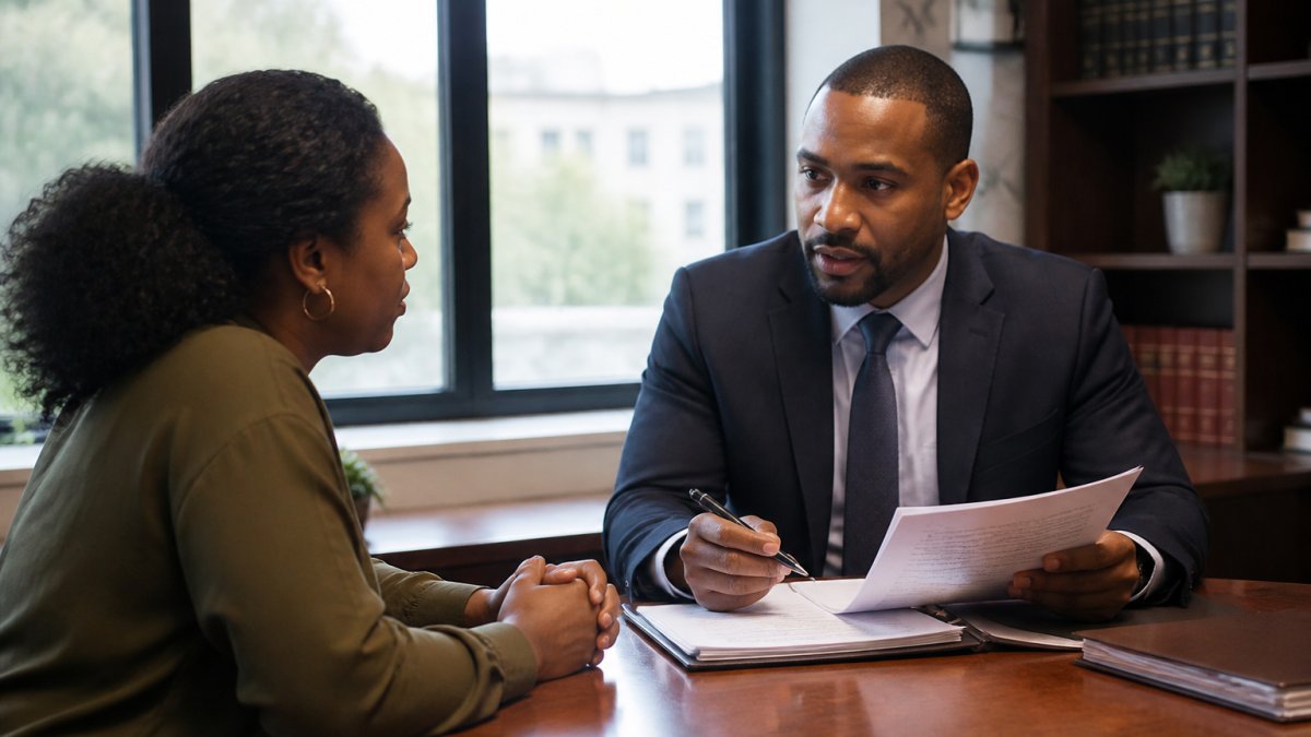Infographic detailing the key participants present during a personal injury deposition in a law office setting.
